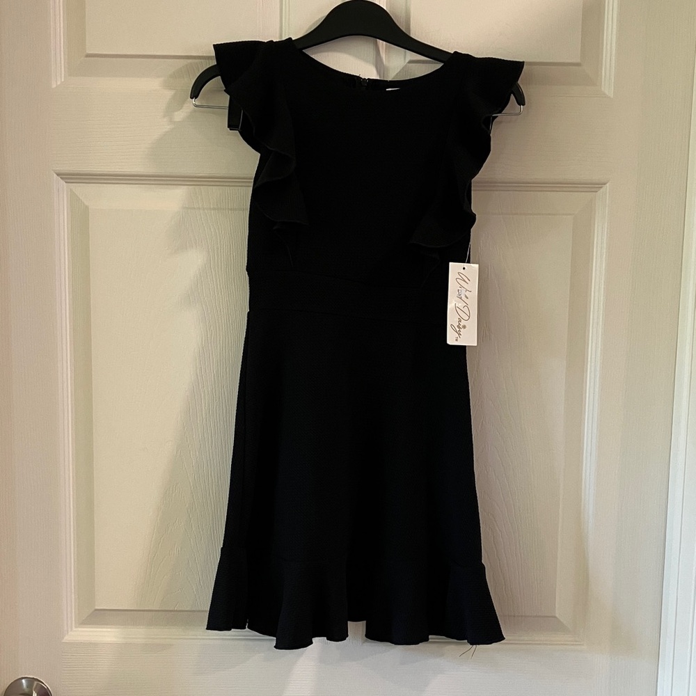 Elegant Black Ruffle Dress for Girls, Size 8 | Stretch Fabric